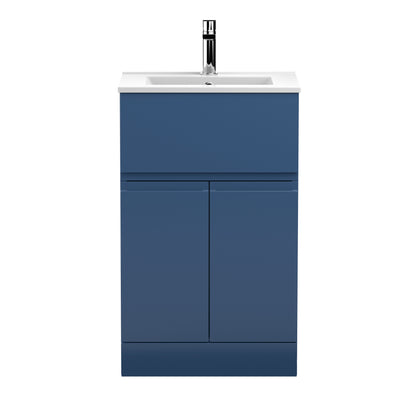 Hudson Reed Urban Floor Standing 500mm Vanity Unit With 2 Doors & 1 Drawer & Minimalist Ceramic Basin - Satin Blue