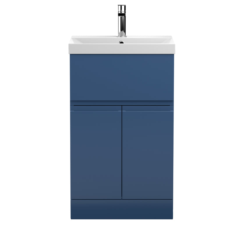 Hudson Reed Urban Floor Standing 500mm Vanity Unit With 2 Doors & 1 Drawer & Thin Edge Ceramic Basin - Satin Blue
