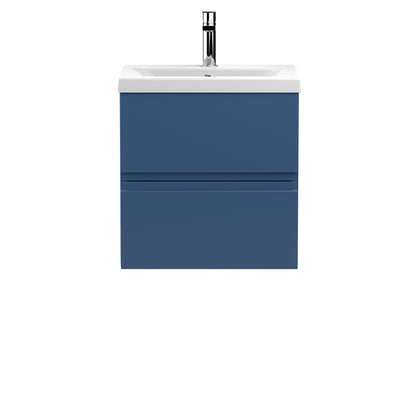 Hudson Reed Urban Wall Hung 500mm Vanity Unit With 2 Drawers & Mid-Edge Ceramic Basin - Satin Blue