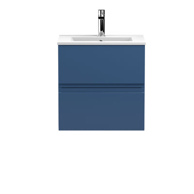 Hudson Reed Urban Wall Hung 500mm Vanity Unit With 2 Drawers & Minimalist Ceramic Basin - Satin Blue