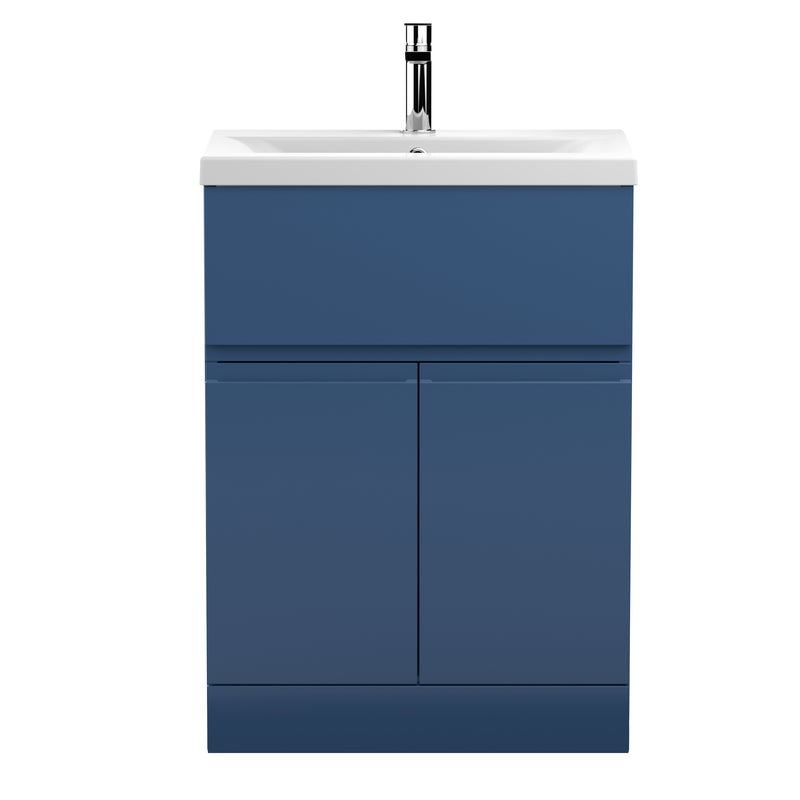 Hudson Reed Urban Floor Standing 600mm Vanity Unit With 2 Doors & 1 Drawer & Mid-Edge Ceramic Basin - Satin Blue