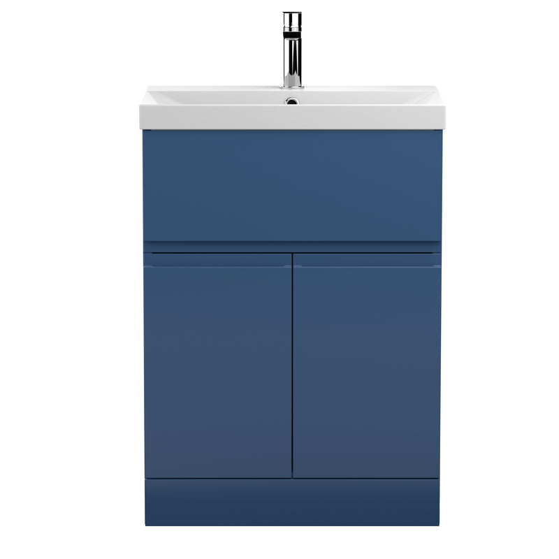 Hudson Reed Urban Floor Standing 600mm Vanity Unit With 2 Doors & 1 Drawer & Thin Edge Ceramic Basin - Satin Blue