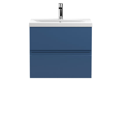 Hudson Reed Urban Wall Hung 600mm Vanity Unit With 2 Drawers & Mid-Edge Ceramic Basin - Satin Blue