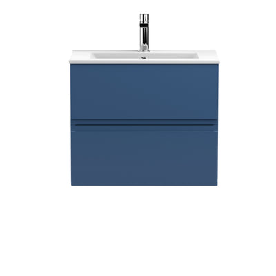 Hudson Reed Urban Wall Hung 600mm Vanity Unit With 2 Drawers & Minimalist Ceramic Basin - Satin Blue
