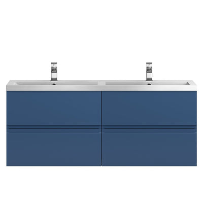 Hudson Reed Urban Wall Hung 1200mm Vanity Unit With 4 Drawers & Double Polymarble Basin - Satin Blue