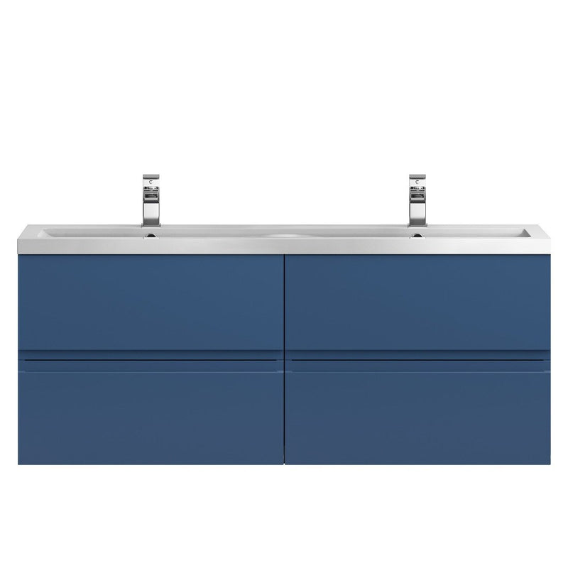 Hudson Reed Urban Wall Hung 1200mm Vanity Unit With 4 Drawers & Double Ceramic Basin - Satin Blue