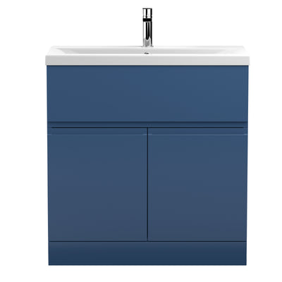 Hudson Reed Urban Floor Standing 800mm Vanity Unit With 2 Doors & 1 Drawer & Mid-Edge Ceramic Basin - Satin Blue