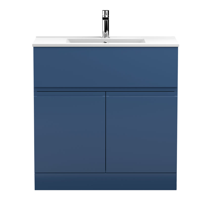 Hudson Reed Urban Floor Standing 800mm Vanity Unit With 2 Doors & 1 Drawer & Minimalist Ceramic Basin - Satin Blue
