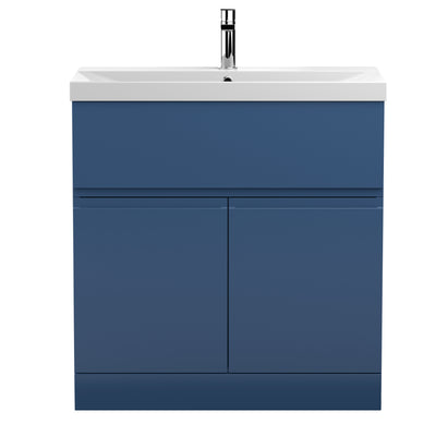 Hudson Reed Urban Floor Standing 800mm Vanity Unit With 2 Doors & 1 Drawer & Thin Edge Ceramic Basin - Satin Blue