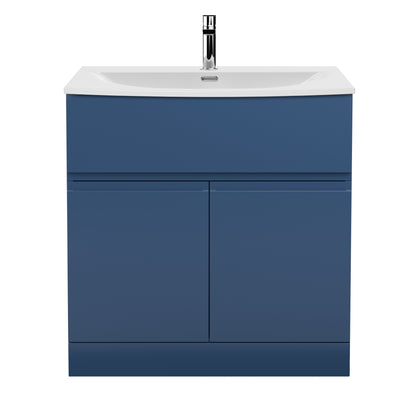Hudson Reed Urban Floor Standing 800mm Vanity Unit With 2 Doors & 1 Drawer & Curved Ceramic Basin - Satin Blue
