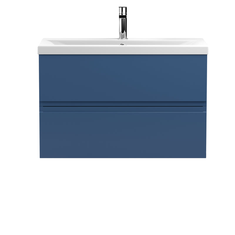 Hudson Reed Urban Wall Hung 800mm Vanity Unit With 2 Drawers & Mid-Edge Ceramic Basin - Satin Blue