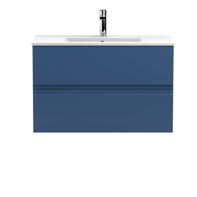 Hudson Reed Urban Wall Hung 800mm Vanity Unit With 2 Drawers & Minimalist Ceramic Basin - Satin Blue