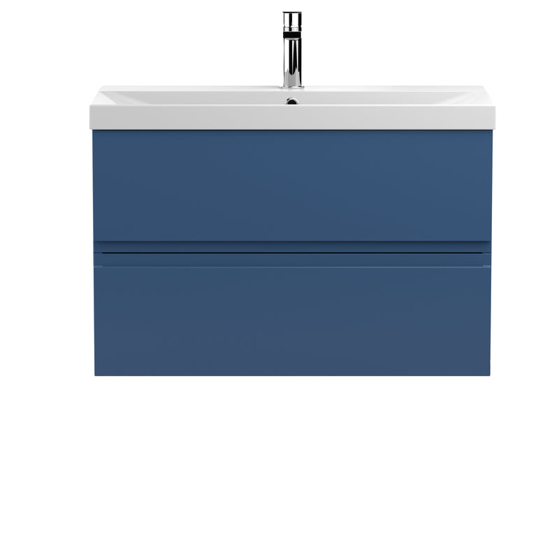 Hudson Reed Urban Wall Hung 800mm Vanity Unit With 2 Drawers & Thin Edge Ceramic Basin - Satin Blue