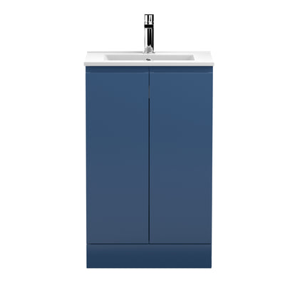 Hudson Reed Urban Floor Standing 500mm Vanity Unit With 2 Doors & Minimalist Ceramic Basin - Satin Blue