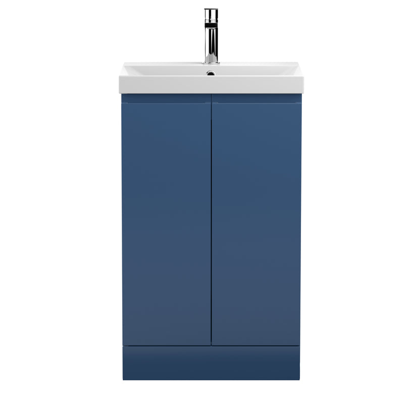 Hudson Reed Urban Floor Standing 500mm Vanity Unit With 2 Doors & Thin Edge Ceramic Basin - Satin Blue