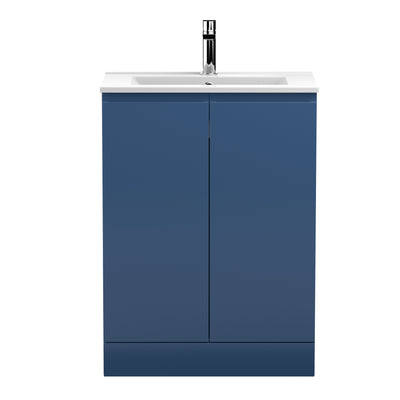 Hudson Reed Urban Floor Standing 600mm Vanity Unit With 2 Doors & Minimalist Ceramic Basin - Satin Blue