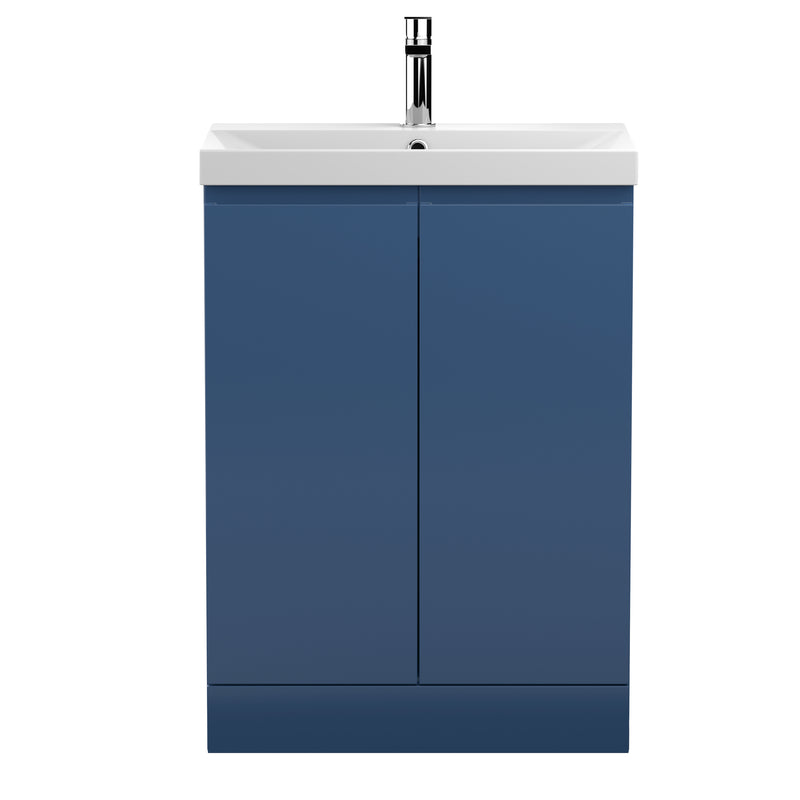 Hudson Reed Urban Floor Standing 600mm Vanity Unit With 2 Doors & Thin Edge Ceramic Basin - Satin Blue