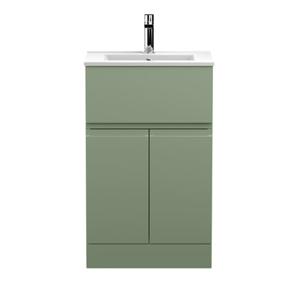 Hudson Reed Urban Floor Standing 500mm Vanity Unit With 2 Doors & 1 Drawer & Minimalist Ceramic Basin - Satin Green