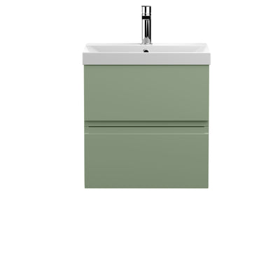 Hudson Reed Urban Wall Hung 500mm Vanity Unit With 2 Drawers & Thin Edge Ceramic Basin - Satin Green