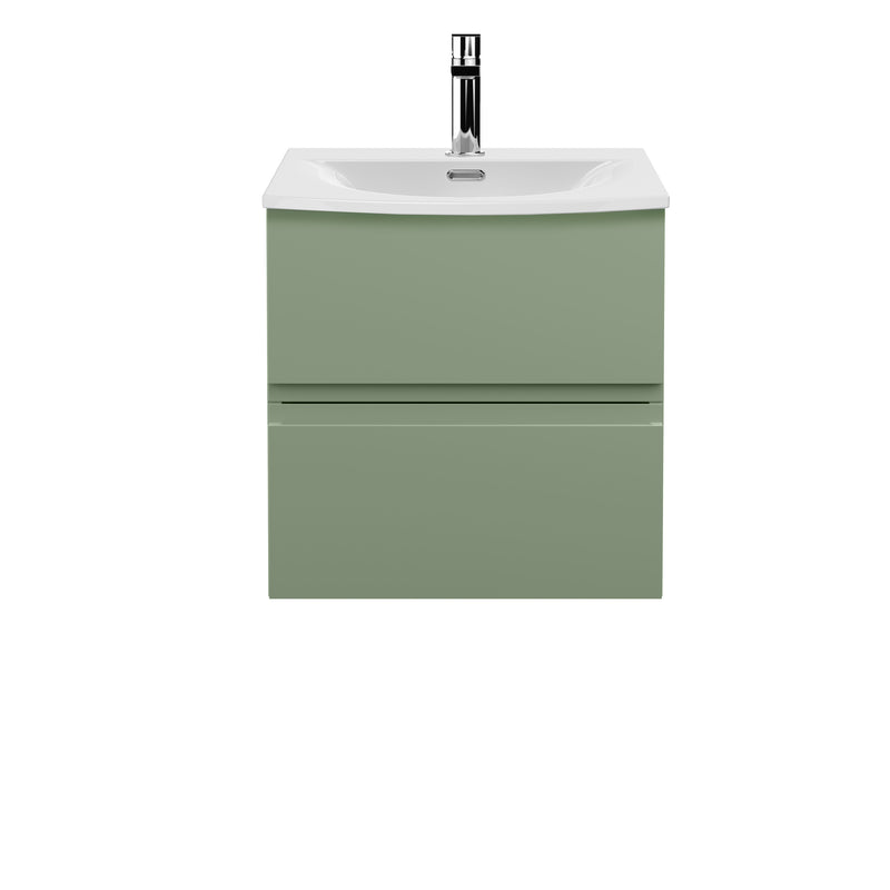 Hudson Reed Urban Wall Hung 500mm Vanity Unit With 2 Drawers & Curved Ceramic Basin - Satin Green