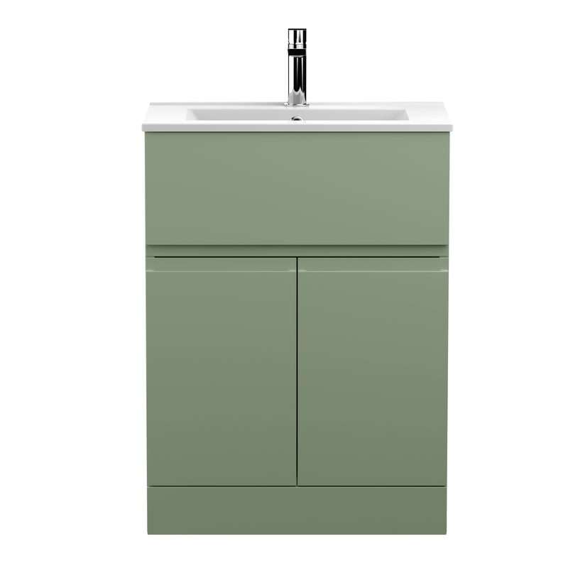 Hudson Reed Urban Floor Standing 600mm Vanity Unit With 2 Doors & 1 Drawer & Minimalist Ceramic Basin - Satin Green