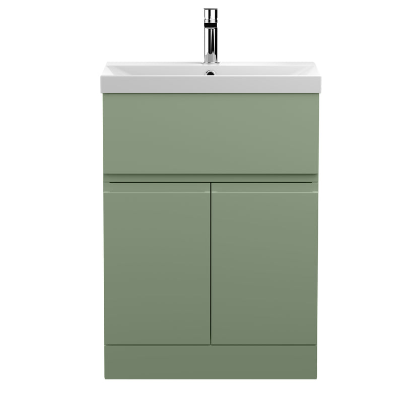 Hudson Reed Urban Floor Standing 600mm Vanity Unit With 2 Doors & 1 Drawer & Thin Edge Ceramic Basin - Satin Green