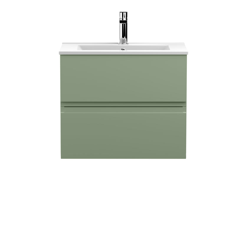 Hudson Reed Urban Wall Hung 600mm Vanity Unit With 2 Drawers & Minimalist Ceramic Basin - Satin Green