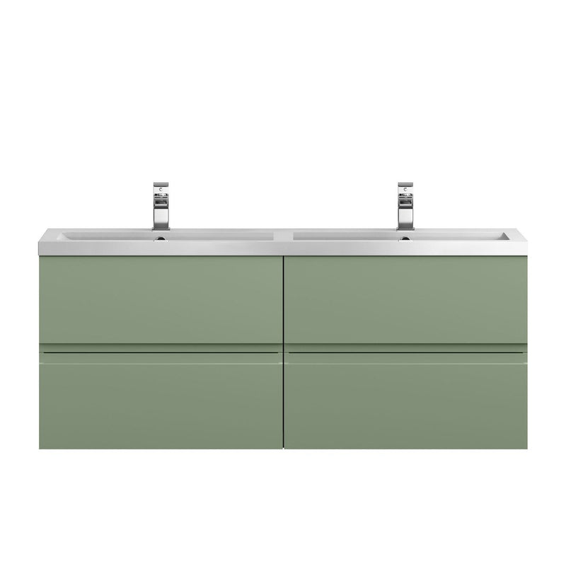 Hudson Reed Urban Wall Hung 1200mm Vanity Unit With 4 Drawers & Double Polymarble Basin - Satin Green