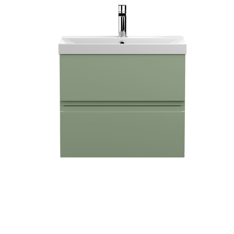 Hudson Reed Urban Wall Hung 600mm Vanity Unit With 2 Drawers & Thin Edge Ceramic Basin - Satin Green