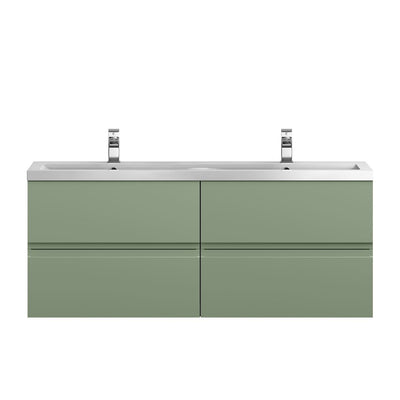 Hudson Reed Urban Wall Hung 1200mm Vanity Unit With 4 Drawers & Double Ceramic Basin - Satin Green