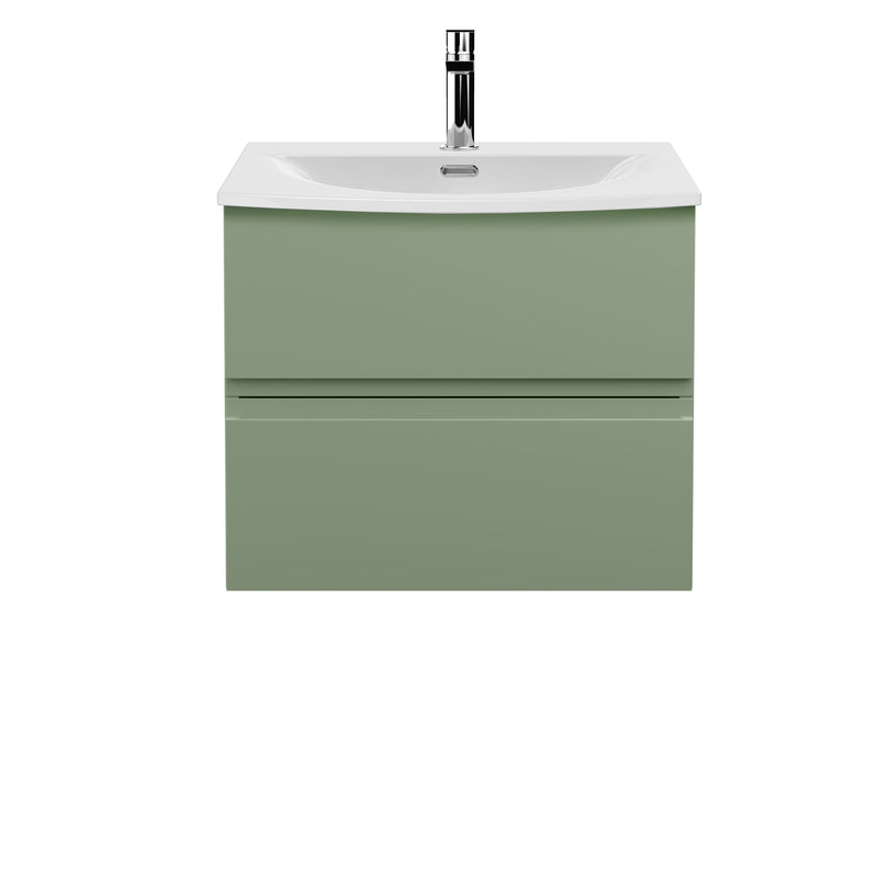 Hudson Reed Urban Wall Hung 600mm Vanity Unit With 2 Drawers & Curved Ceramic Basin - Satin Green