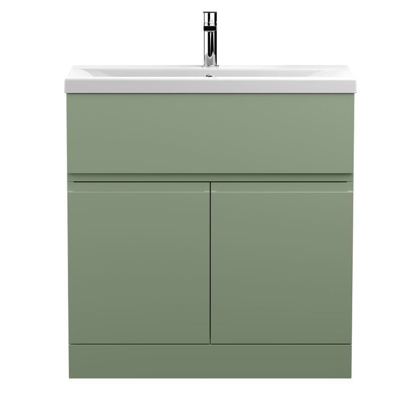Hudson Reed Urban Floor Standing 800mm Vanity Unit With 2 Doors & 1 Drawer & Mid-Edge Ceramic Basin - Satin Green