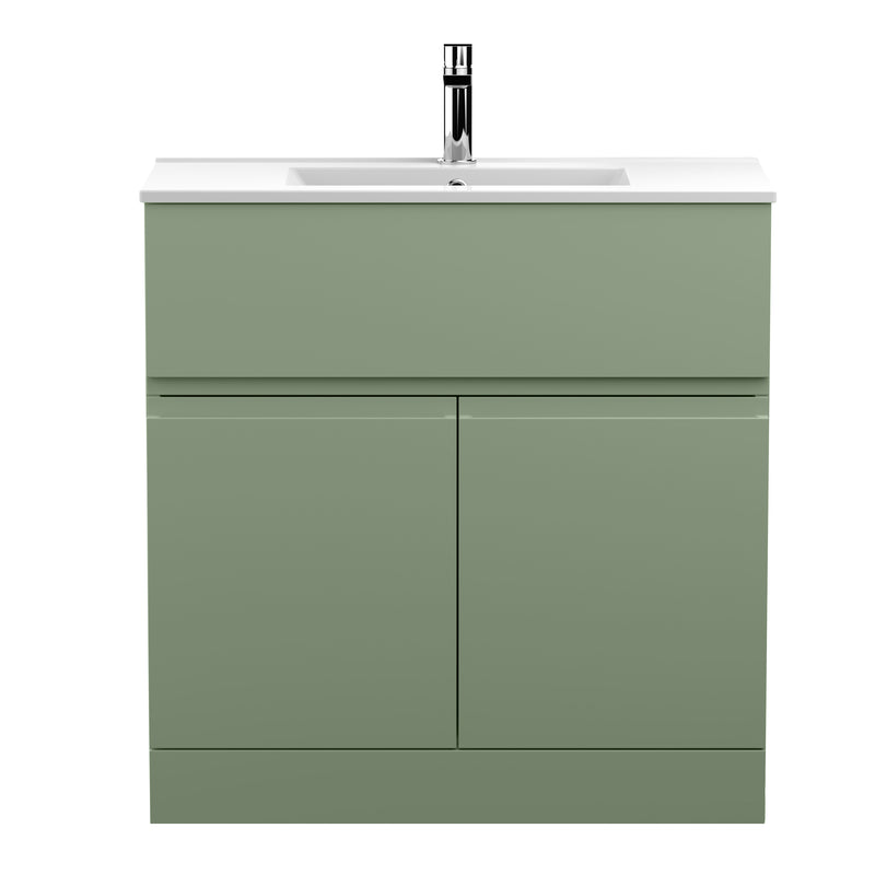 Hudson Reed Urban Floor Standing 800mm Vanity Unit With 2 Doors & 1 Drawer & Minimalist Ceramic Basin - Satin Green