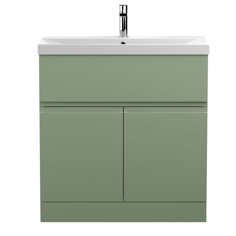 Hudson Reed Urban Floor Standing 800mm Vanity Unit With 2 Doors & 1 Drawer & Thin Edge Ceramic Basin - Satin Green