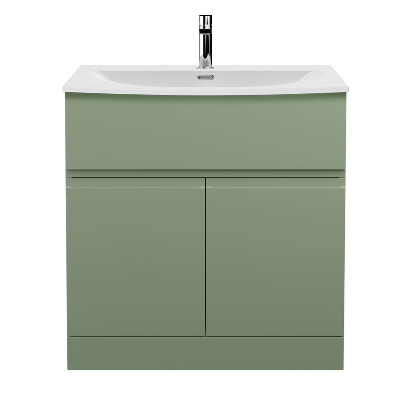 Hudson Reed Urban Floor Standing 800mm Vanity Unit With 2 Doors & 1 Drawer & Curved Ceramic Basin - Satin Green
