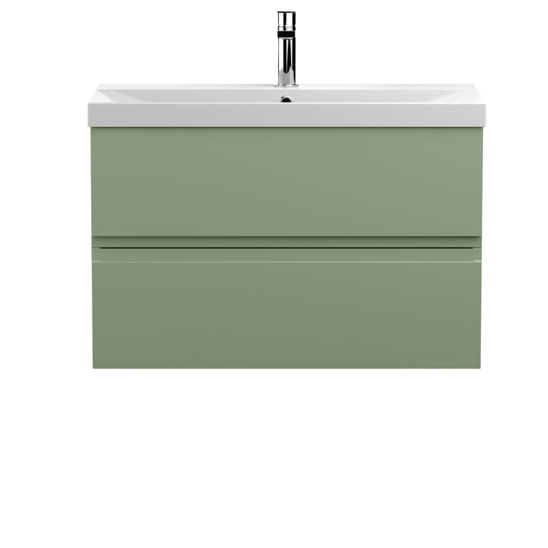 Hudson Reed Urban Wall Hung 800mm Vanity Unit With 2 Drawers & Thin Edge Ceramic Basin - Satin Green