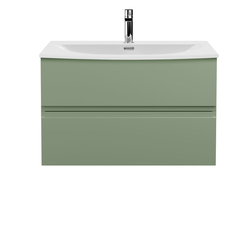 Hudson Reed Urban Wall Hung 800mm Vanity Unit With 2 Drawers & Curved Ceramic Basin - Satin Green