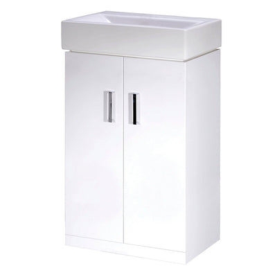 Nuie Mayford Cloakroom 450 x 320mm Floor Standing Vanity Unit With 2 Doors & Ceramic Basin - White Gloss
