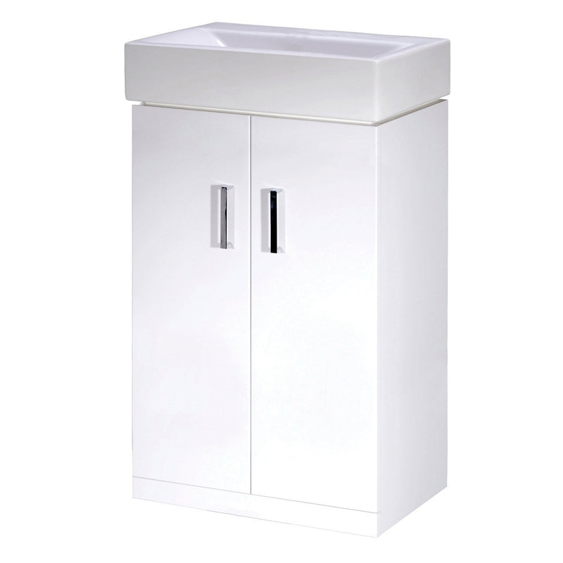 Nuie Mayford Cloakroom 450 x 320mm Floor Standing Vanity Unit With 2 Doors & Ceramic Basin - White Gloss