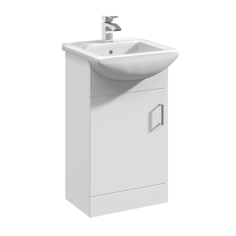 Nuie Mayford 450 x 300mm Floor Standing Vanity Unit With 1 Door & Square Ceramic Basin - White Gloss