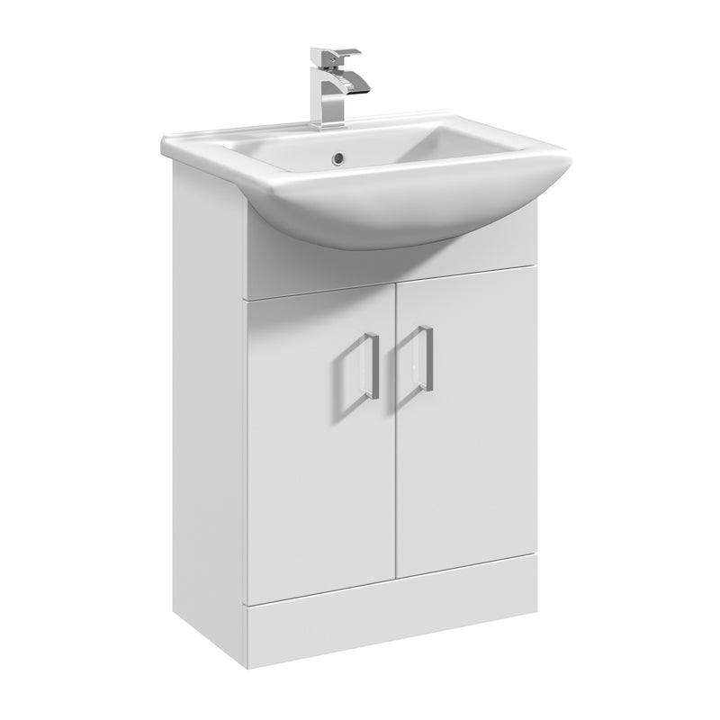 Nuie Mayford 550 x 300mm Floor Standing Vanity Unit With 2 Doors & Square Ceramic Basin - White Gloss