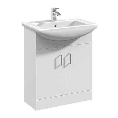 Nuie Mayford 650 x 300mm Floor Standing Vanity Unit With 2 Doors & Square Ceramic Basin - White Gloss