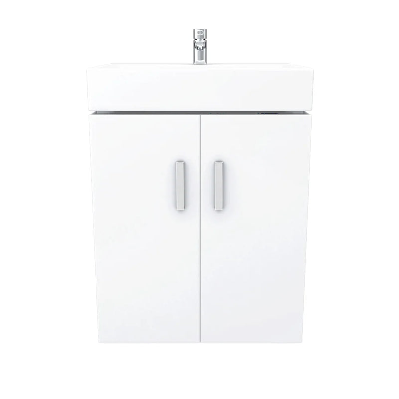 Nuie Mayford Cloakroom 450 x 320mm Wall Hung Vanity Unit With 2 Doors & Ceramic Basin - Gloss White