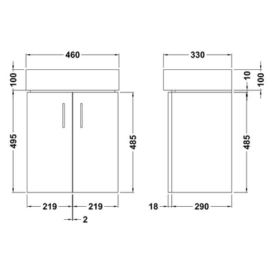 Nuie Mayford Cloakroom 450 x 320mm Wall Hung Vanity Unit With 2 Doors & Ceramic Basin - White Gloss