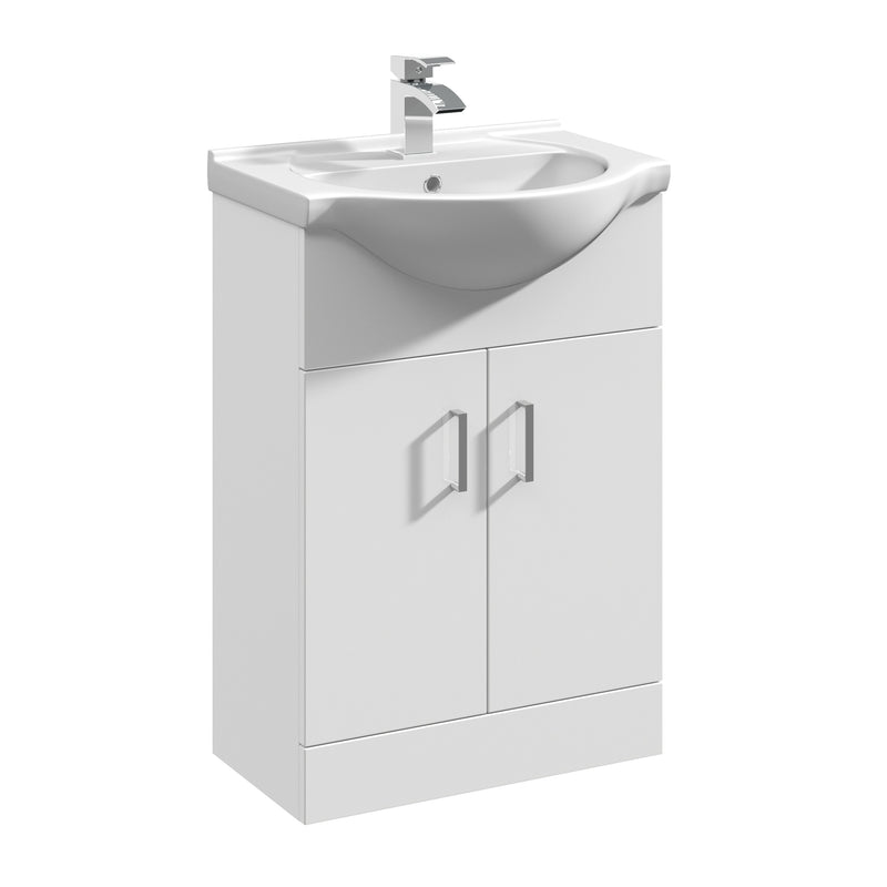 Nuie Mayford 550 x 300mm Floor Standing Vanity Unit With 2 Doors & Round Ceramic Basin - White Gloss