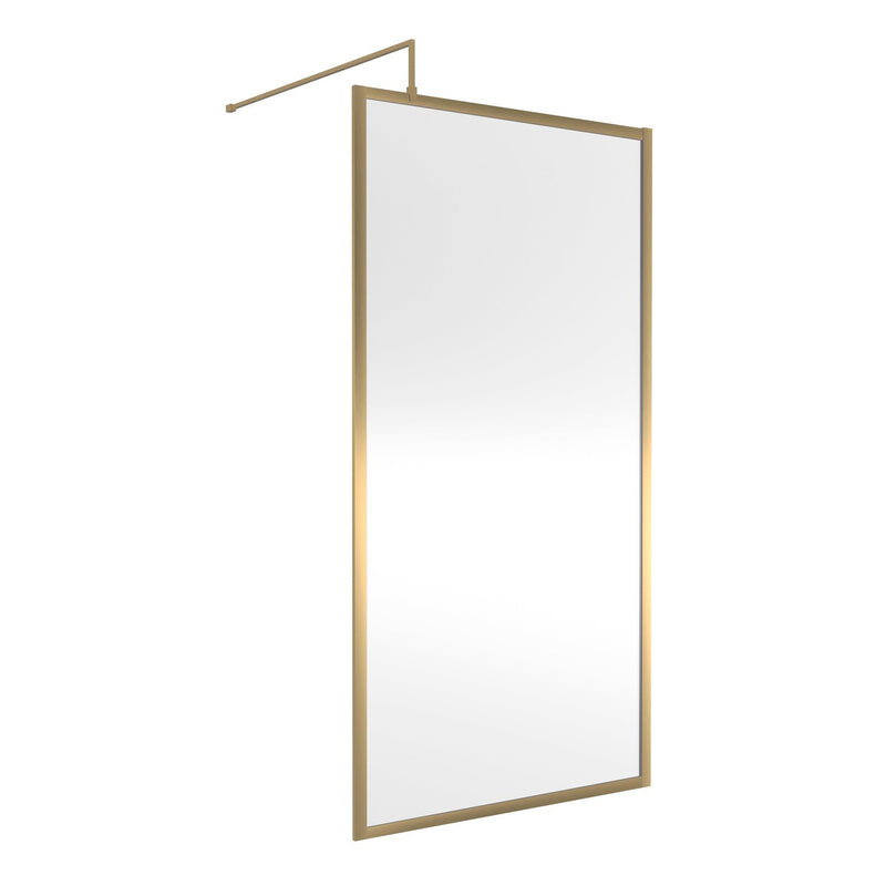 Nuie Full Outer Frame Wetroom Screen & Support Bar (1850mm High) - Brushed Brass