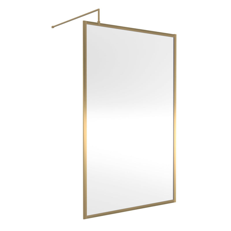Nuie Full Outer Frame Wetroom Screen & Support Bar (1850mm High) - Brushed Brass