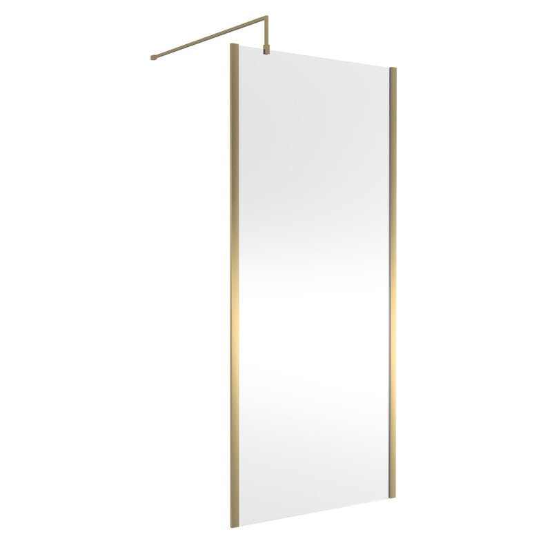 Nuie Outer Frame 8mm Wetroom Screen & Support Bar (1850mm High) - Brushed Brass